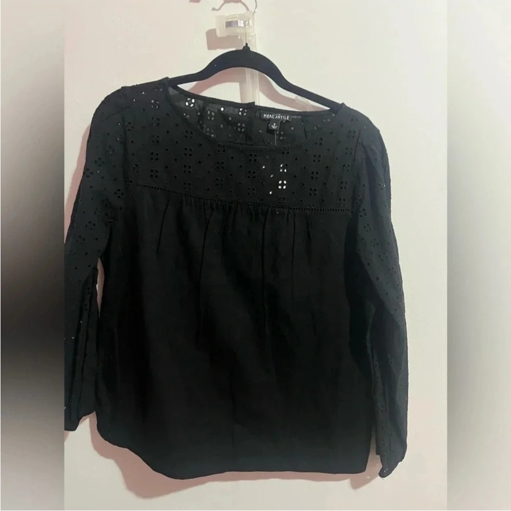 J. Crew Black Eyelet Long-Sleeve   Mercantile Black Linen